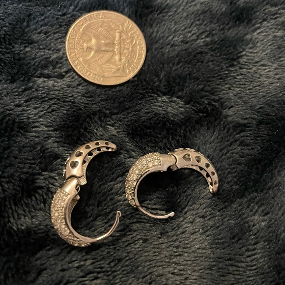 3pair silver-tone, hammered silver & simulated pave Huggies - Picture 4 of 6